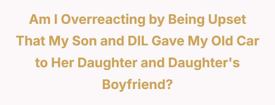 Am I overreacting by being upset that my son and DIL gave my old car to her daughter and daughter's boyfriend?