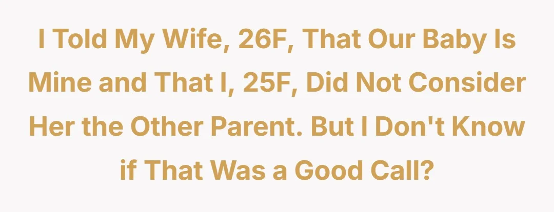 I told my wife, 26F, that our baby is mine and that I 25F, did not consider her the other parent. But I don't know if that was a good call?