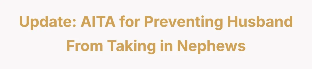 Update: AITA for preventing husband from taking in nephews