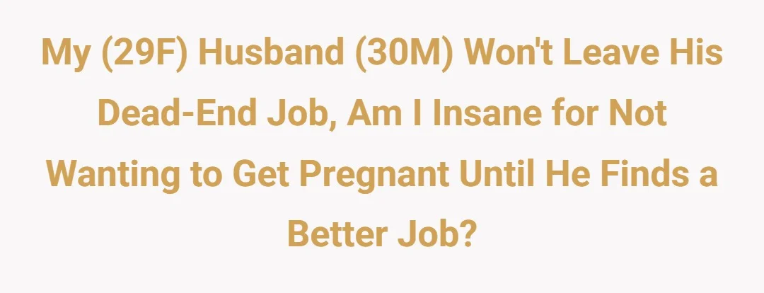 My (29F) Husband (30M) Won't Leave His Deadend Job, am I Insane For Not Wanting To Get Pregnant Until He Finds a Better Job?