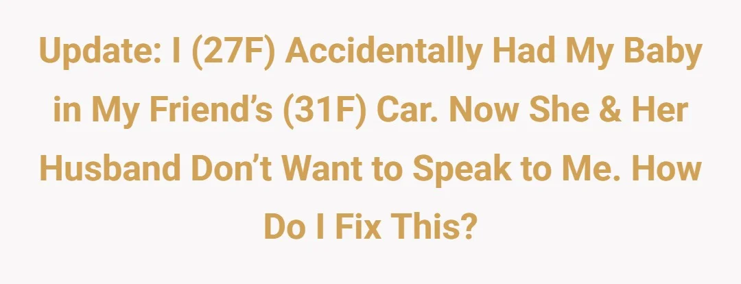 Update: I (27F) accidentally had my baby in my friend’s (31F) car. Now she & her husband don’t want to speak to me. How do I fix this?