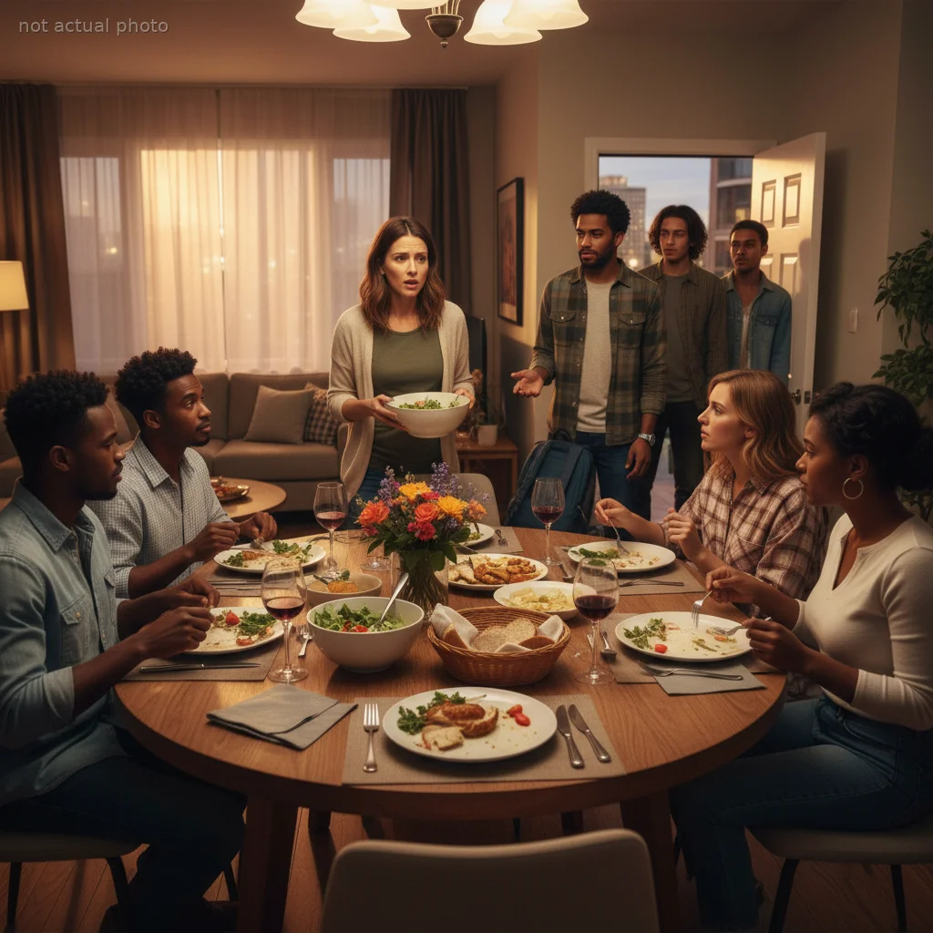 Woman Hosts Intimate Dinner Party, Then A Friend Shows Up With Three Hungry Strangers