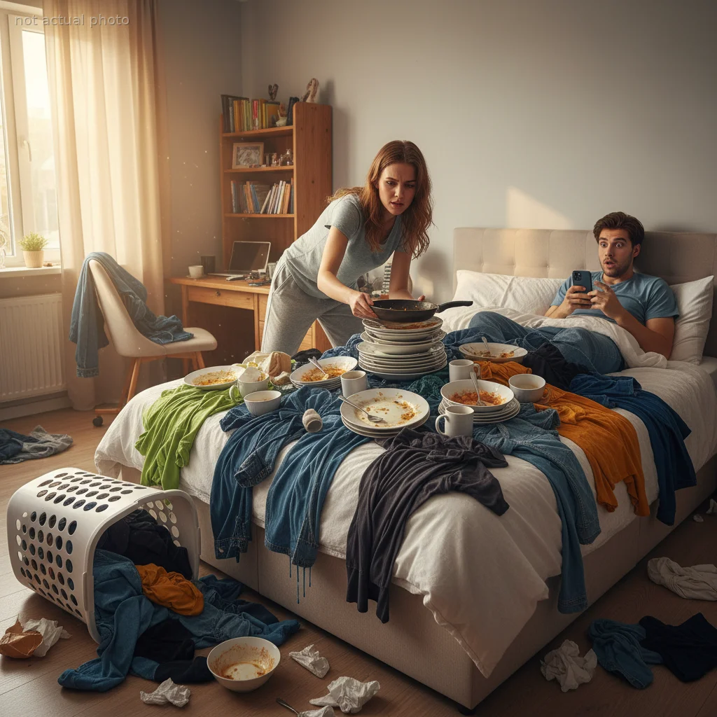 Flatmate Refuses to Be a Free Maid, Starts Moving Dirty Dishes and Wet Laundry to Roommate's Bed