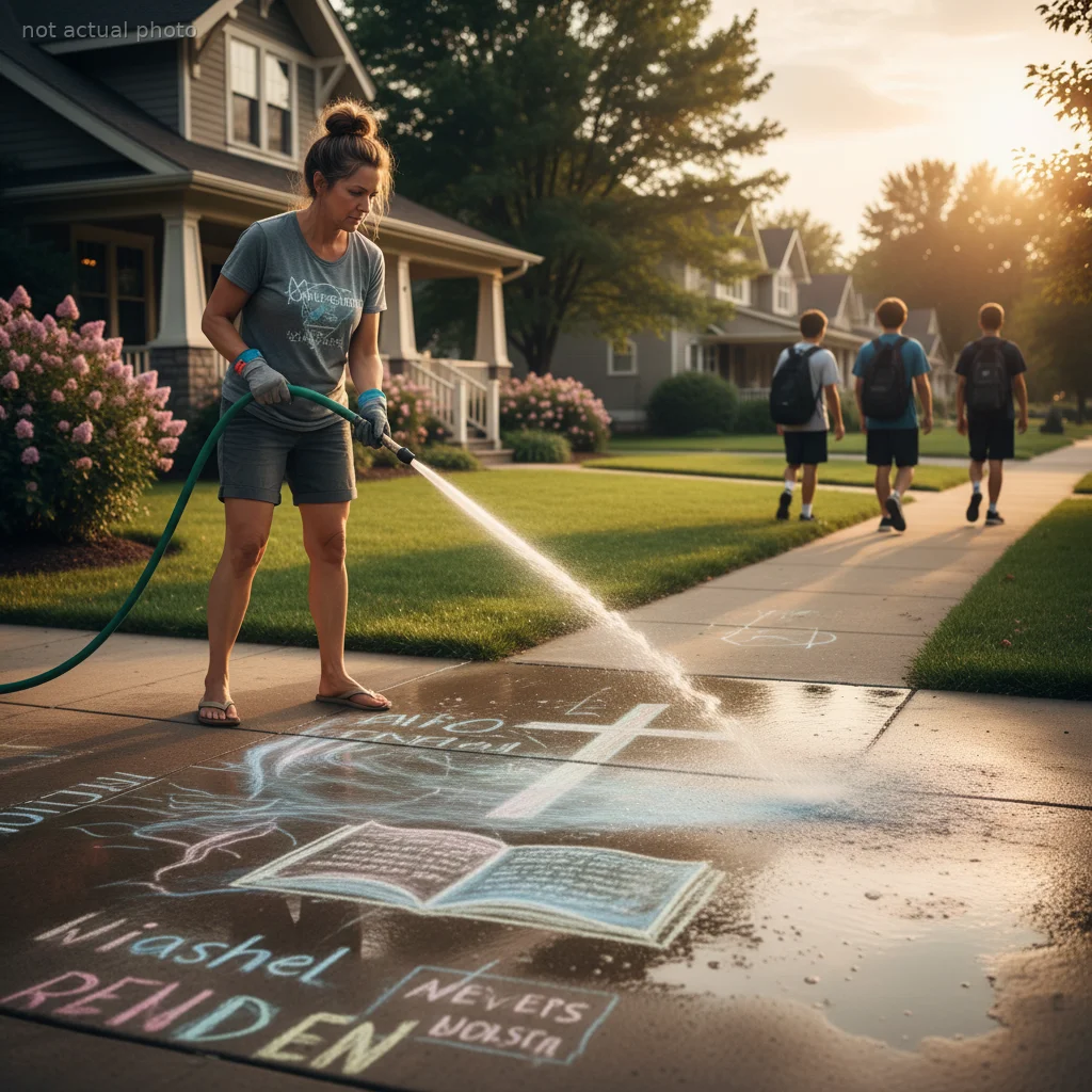 Woman Hoses Down Neighbors' Sidewalk Art After Teens Repeatedly Chalk Religious Scripture In Front Of Her Home