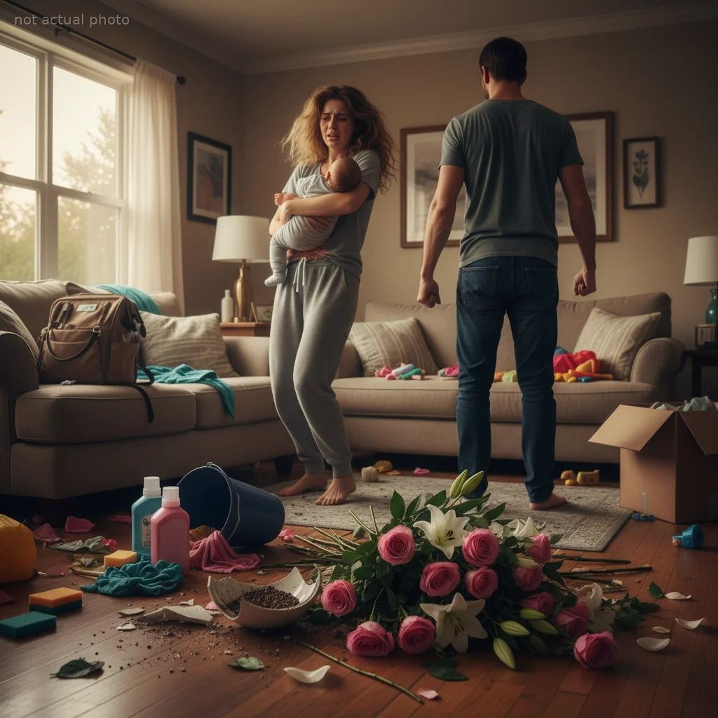 Husband Destroys Mother's Day Flowers Over Cleaning Supplies, Now His Wife and Newborn Are Gone