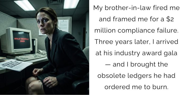 My brother-in-law fired me and framed me for a $2 million compliance failure. Three years later, I arrived at his industry award gala — and I brought the obsolete ledgers he had ordered me to burn.