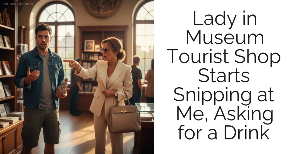 Lady in Museum Tourist Shop Starts Snipping at Me, Asking for a Drink