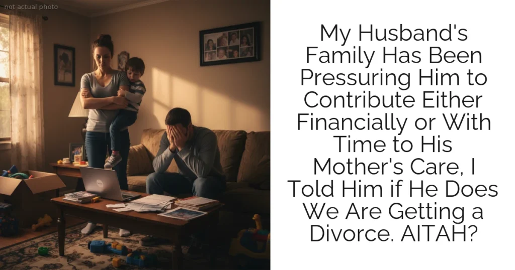 My Husband's Family Has Been Pressuring Him to Contribute Either Financially or With Time to His Mother's Care, I Told Him if He Does We Are Getting a Divorce. AITAH?