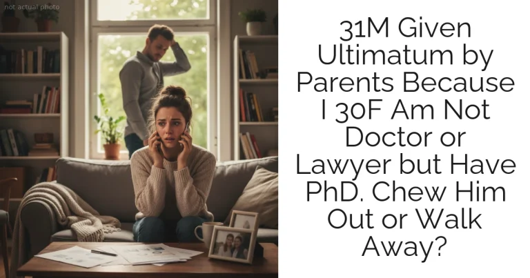 31M Given Ultimatum by Parents Because I 30F Am Not Doctor or Lawyer but Have PhD. Chew Him Out or Walk Away?