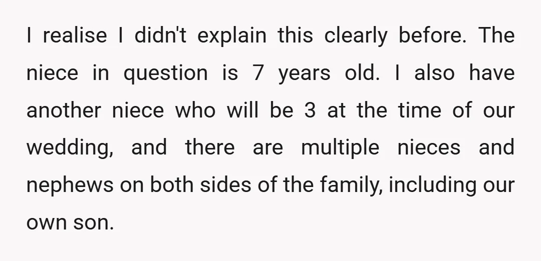 I realise I didn't explain this clearly before. The niece in question is 7 years old. I also have another niece who will be 3 at the time of our...