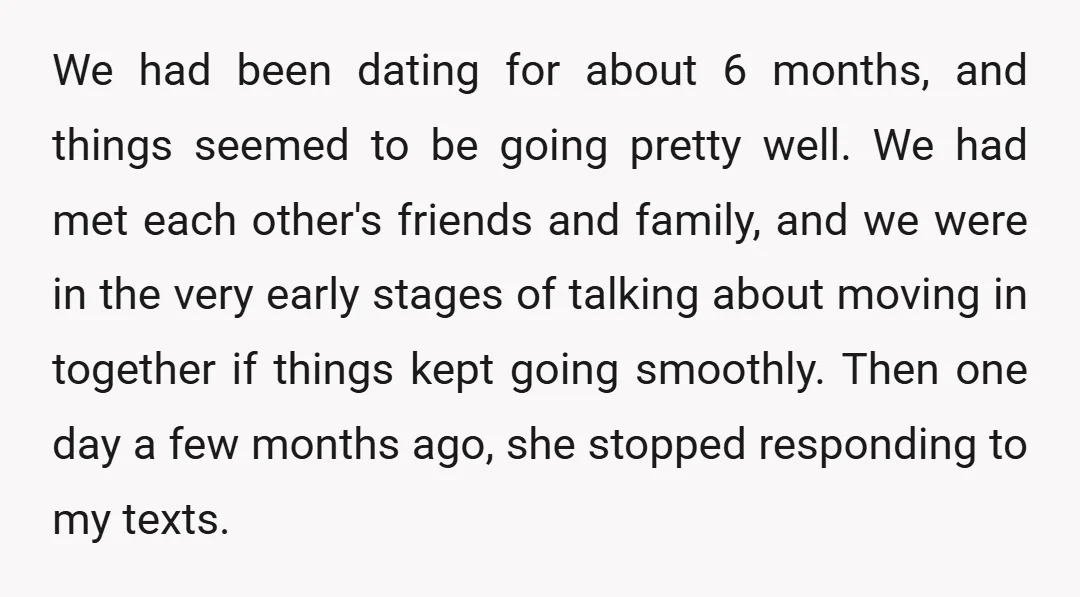 We had been dating for about 6 months, and things seemed to be going pretty well. We had met each other's friends and family, and we were in the very...