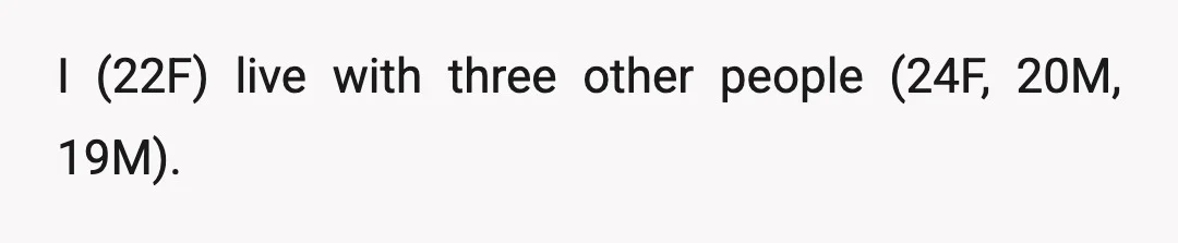 I (22F) live with three other people (24F, 20M, 19M).