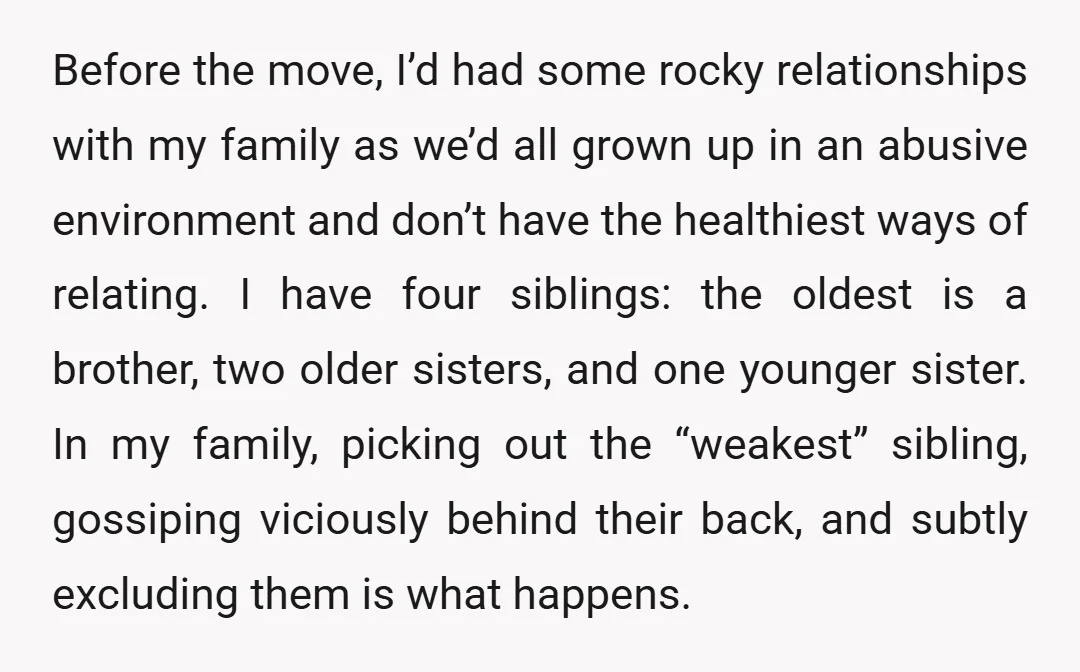 Before the move, I’d had some rocky relationships with my family as we’d all grown up in an abusive environment and don’t have the healthiest ways of relating. I have...