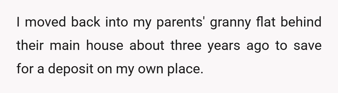 I moved back into my parents' granny flat behind their main house about three years ago to save for a deposit on my own place.