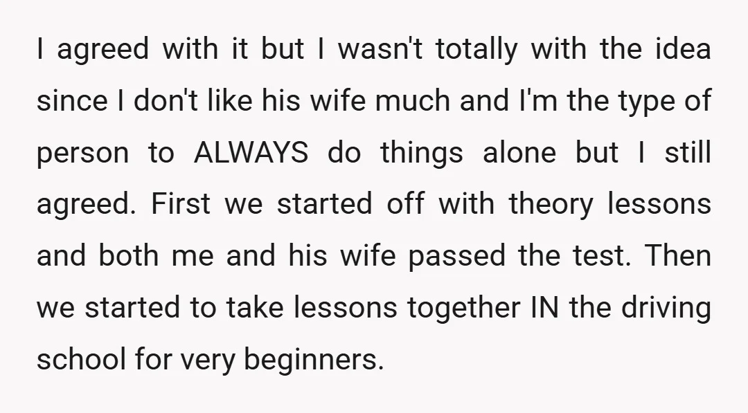 I agreed with it but I wasn't totally with the idea since I don't like his wife much and I'm the type of person to ALWAYS do things alone but...