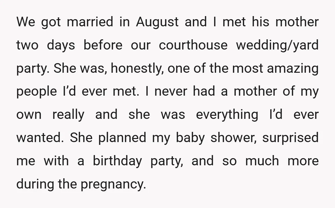 We got married in August and I met his mother two days before our courthouse wedding/yard party. She was, honestly, one of the most amazing people I’d ever met. I...