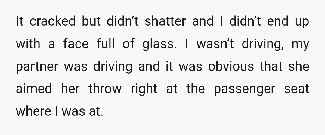 It cracked but didn’t shatter and I didn’t end up with a face full of glass. I wasn’t driving, my partner was driving and it was obvious that she aimed...