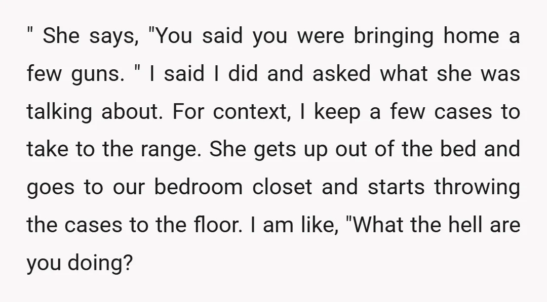 " She says, "You said you were bringing home a few guns. " I said I did and asked what she was talking about. For context, I keep a few...