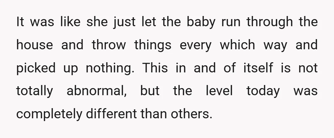 It was like she just let the baby run through the house and throw things every which way and picked up nothing. This in and of itself is not totally...