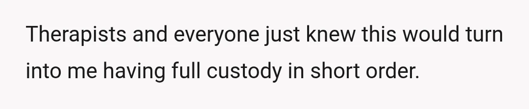 Therapists and everyone just knew this would turn into me having full custody in short order.