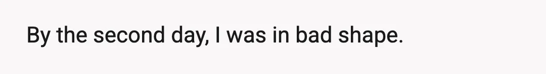 By the second day, I was in bad shape.