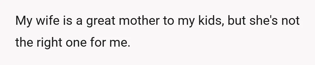 My wife is a great mother to my kids, but she's not the right one for me.