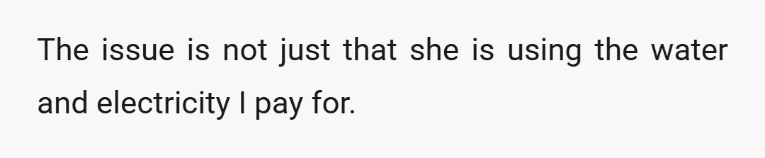 The issue is not just that she is using the water and electricity I pay for.