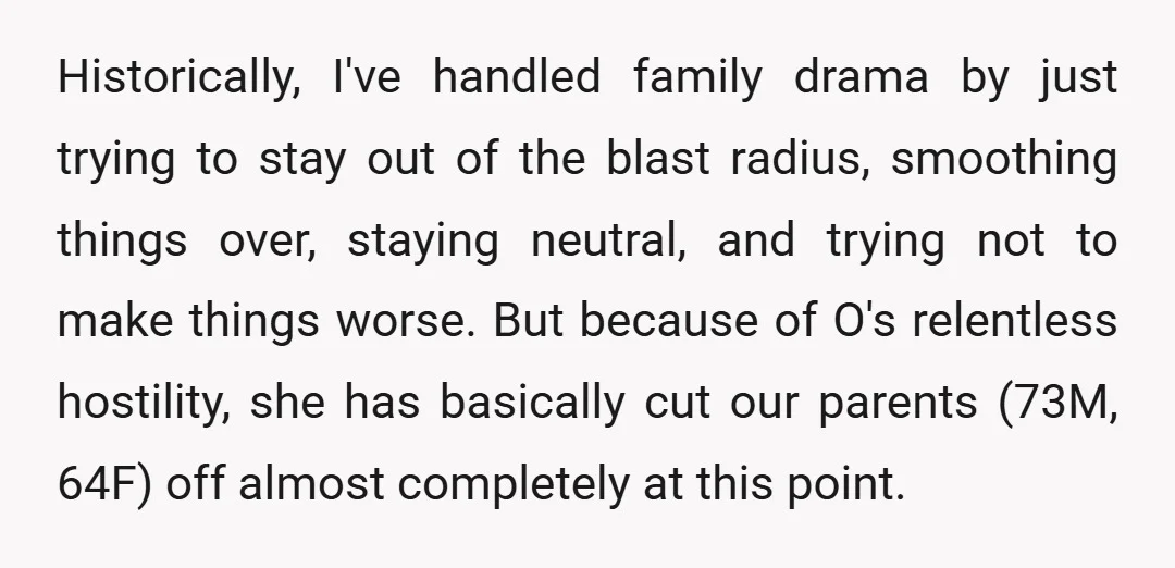 Historically, I've handled family drama by just trying to stay out of the blast radius, smoothing things over, staying neutral, and trying not to make things worse. But because of...
