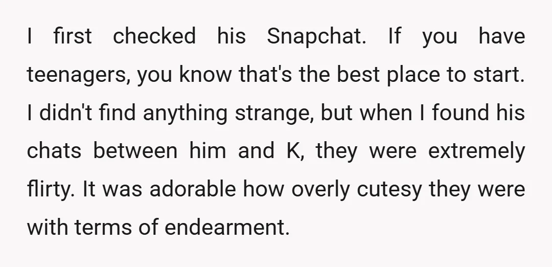 I first checked his Snapchat. If you have teenagers, you know that's the best place to start. I didn't find anything strange, but when I found his chats between him...