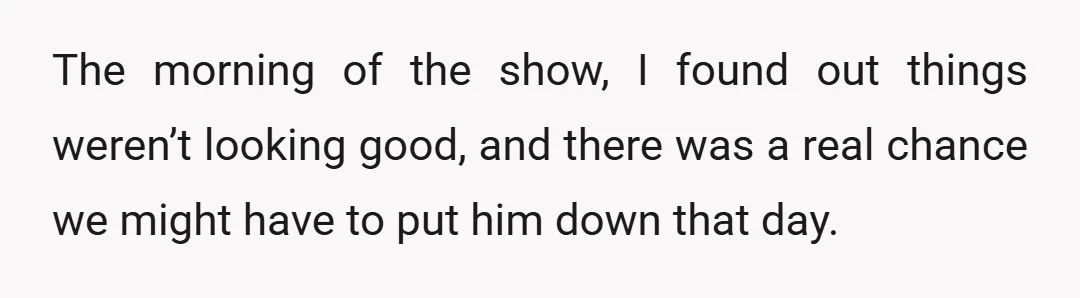 The morning of the show, I found out things weren’t looking good, and there was a real chance we might have to put him down that day.