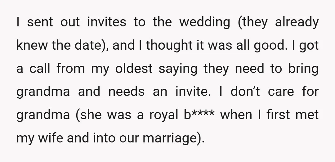 I sent out invites to the wedding (they already knew the date), and I thought it was all good. I got a call from my oldest saying they need to...