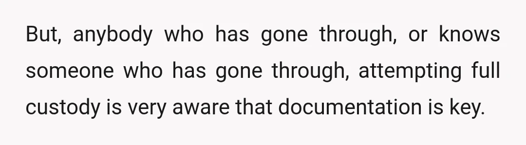 But, anybody who has gone through, or knows someone who has gone through, attempting full custody is very aware that documentation is key.