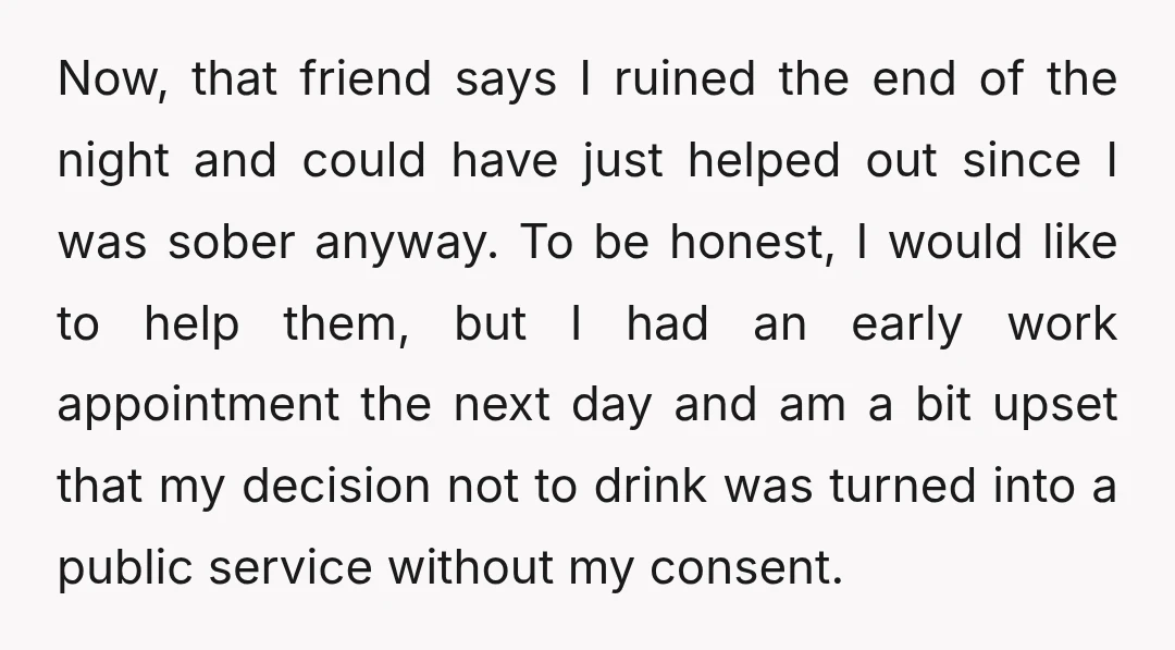 Now, that friend says I ruined the end of the night and could have just helped out since I was sober anyway. To be honest, I would like to help...