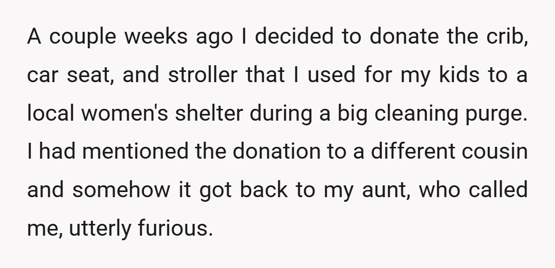 A couple weeks ago I decided to donate the crib, car seat, and stroller that I used for my kids to a local women's shelter during a big cleaning purge....