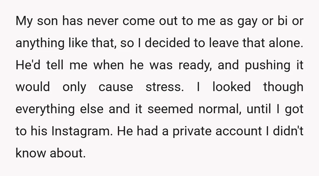 My son has never come out to me as gay or bi or anything like that, so I decided to leave that alone. He'd tell me when he was ready,...