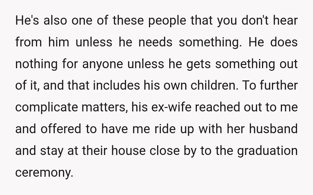 He's also one of these people that you don't hear from him unless he needs something. He does nothing for anyone unless he gets something out of it, and that...