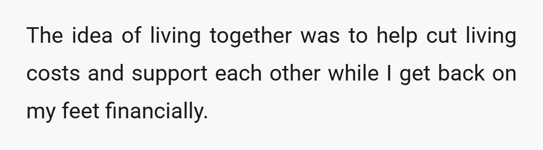 The idea of living together was to help cut living costs and support each other while I get back on my feet financially.