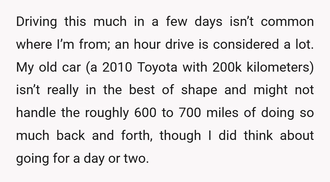 Driving this much in a few days isn’t common where I’m from; an hour drive is considered a lot. My old car (a 2010 Toyota with 200k kilometers) isn’t really...