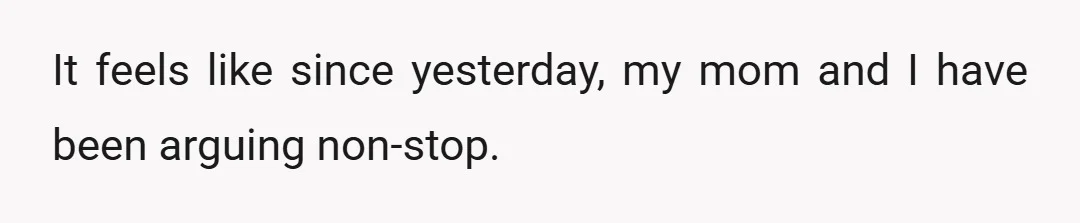 It feels like since yesterday, my mom and I have been arguing non-stop.