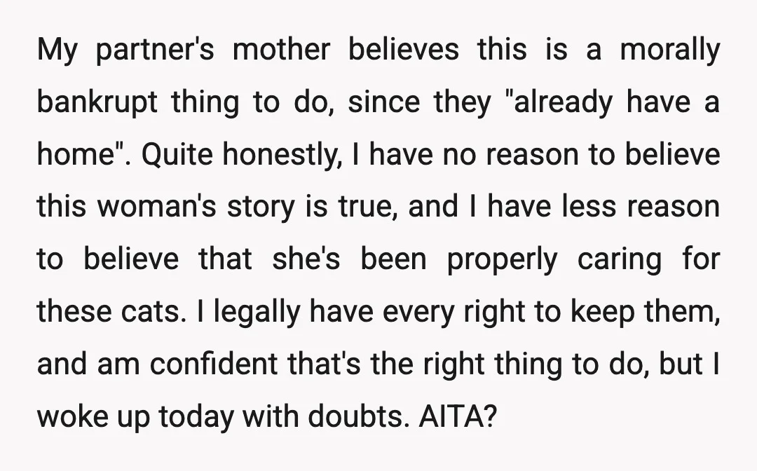 My partner's mother believes this is a morally bankrupt thing to do, since they "already have a home". Quite honestly, I have no reason to believe this woman's story is...