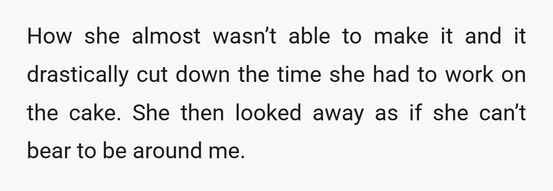 How she almost wasn’t able to make it and it drastically cut down the time she had to work on the cake. She then looked away as if she can’t...