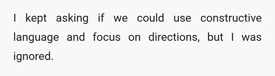 I kept asking if we could use constructive language and focus on directions, but I was ignored.