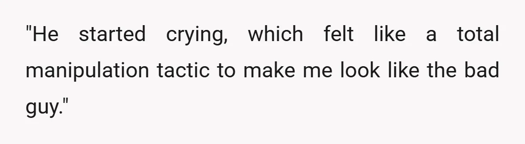 "He started crying, which felt like a total manipulation tactic to make me look like the bad guy."