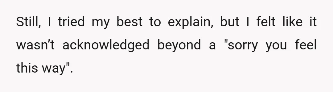 Still, I tried my best to explain, but I felt like it wasn’t acknowledged beyond a "sorry you feel this way".
