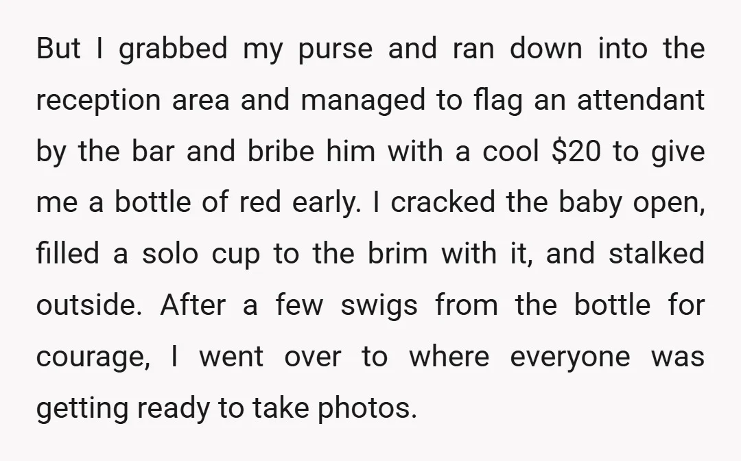 But I grabbed my purse and ran down into the reception area and managed to flag an attendant by the bar and bribe him with a cool $20 to give...