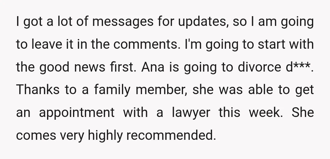 I got a lot of messages for updates, so I am going to leave it in the comments. I'm going to start with the good news first. Ana is going...