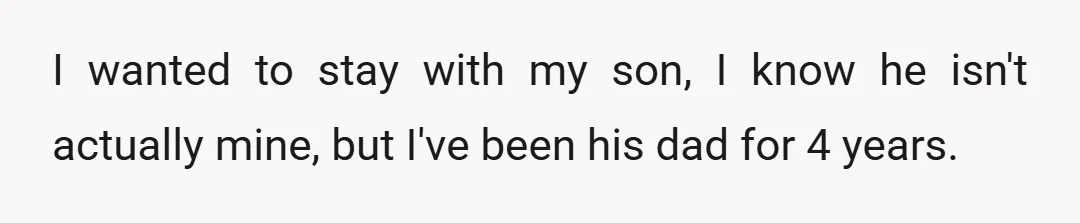 I wanted to stay with my son, I know he isn't actually mine, but I've been his dad for 4 years.