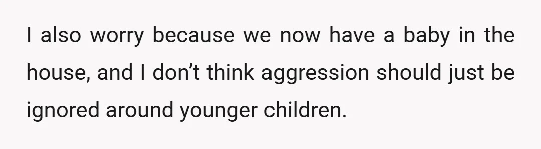 I also worry because we now have a baby in the house, and I don’t think aggression should just be ignored around younger children.