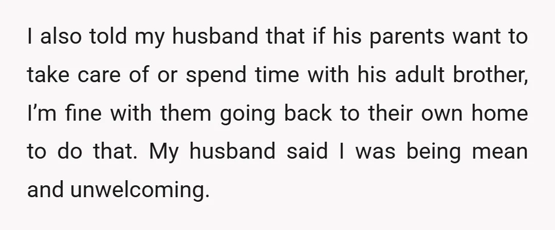 I also told my husband that if his parents want to take care of or spend time with his adult brother, I’m fine with them going back to their own...