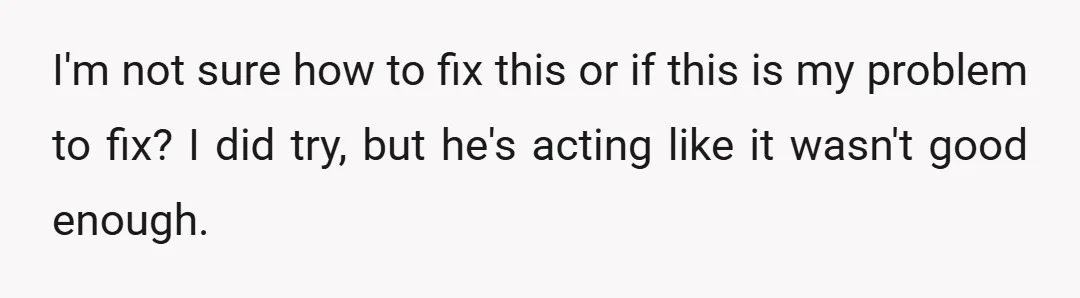 I'm not sure how to fix this or if this is my problem to fix? I did try, but he's acting like it wasn't good enough.